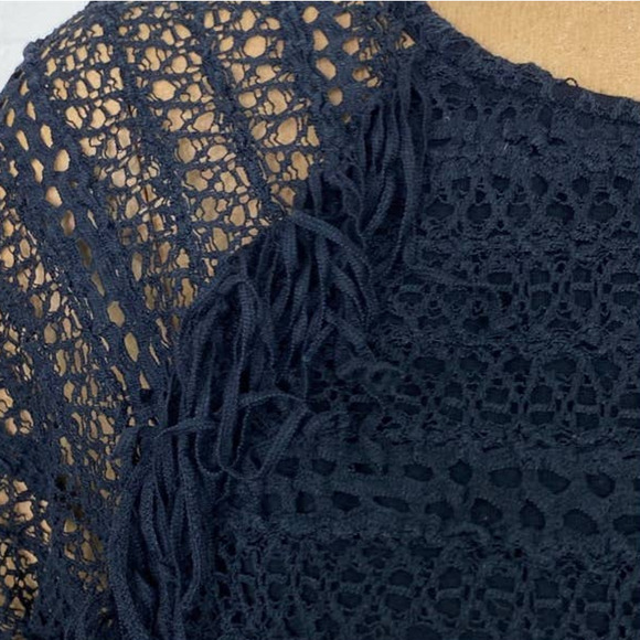 Nightcap by Carisa Rene Carmen Crochet and Fringed Shirt in Black Medium - Picture 9 of 11